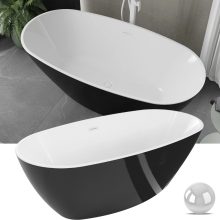 HD Aurora Black&White 170x75 ovális térben álló akril kád fényes fehér túlfolyóval és click-clack leeresztővel