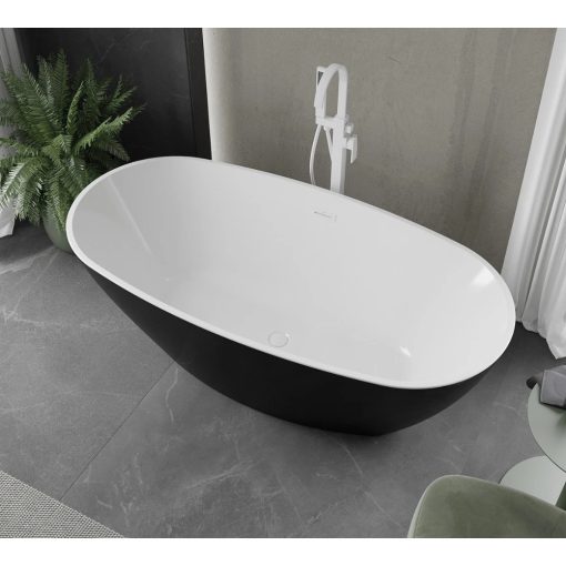 HD Aurora Black&White 170x75 ovális térben álló akril kád fényes fehér túlfolyóval és click-clack leeresztővel