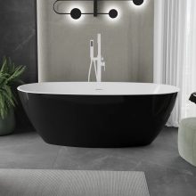 HD Aurora Black&White 170x75 ovális térben álló akril kád fényes fehér túlfolyóval és click-clack leeresztővel