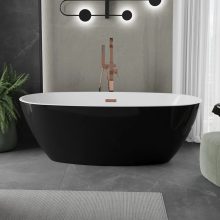 HD Aurora Black&White 170x75 ovális térben álló akril kád rózsa arany túlfolyóval és click-clack leeresztővel