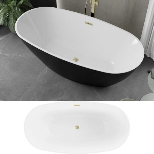 HD Aurora Black&White 170x75 ovális térben álló akril kád szálcsiszolt arany túlfolyóval és click-clack leeresztővel