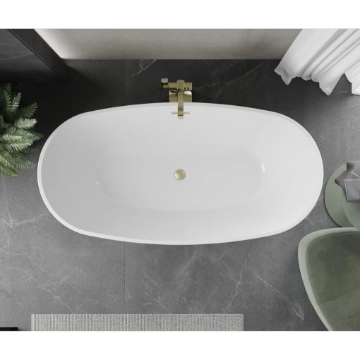 HD Aurora Black&White 170x75 ovális térben álló akril kád szálcsiszolt arany túlfolyóval és click-clack leeresztővel