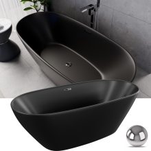HD Aurora Matt Black 170x75 ovális térben álló akril kád fényes króm túlfolyóval és click-clack leeresztővel