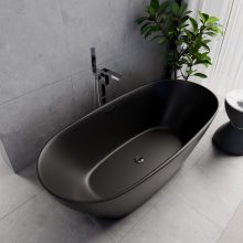 HD Aurora Matt Black 170x75 ovális térben álló akril kád fényes króm túlfolyóval és click-clack leeresztővel