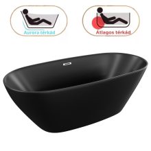 HD Aurora Matt Black 170x75 ovális térben álló akril kád matt fehér túlfolyóval és click-clack leeresztővel