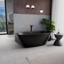 HD Aurora Matt Black 170x75 ovális térben álló akril kád rózsa arany túlfolyóval és click-clack leeresztővel