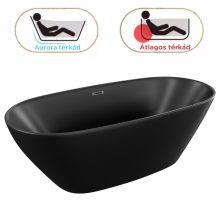 HD Aurora Matt Black 170x75 ovális térben álló akril kád szürke túlfolyóval és click-clack leeresztővel