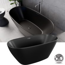 HD Aurora Matt Black 150/160/170 cm hosszú ovális térben álló akril kád fényes króm túlfolyóval és click-clack leeresztővel