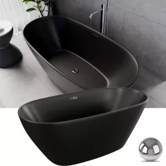   HD Aurora Matt Black 150/160/170 cm hosszú ovális térben álló akril kád fényes króm túlfolyóval és click-clack leeresztővel