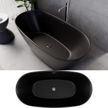 HD Aurora Matt Black 150/160/170 cm hosszú ovális térben álló akril kád fényes króm túlfolyóval és click-clack leeresztővel