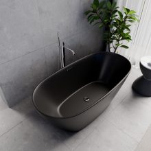 HD Aurora Matt Black 150/160/170 cm hosszú ovális térben álló akril kád fényes króm túlfolyóval és click-clack leeresztővel