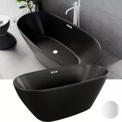   HD Aurora Matt Black 150/160/170 cm hosszú ovális térben álló akril kád matt fehér túlfolyóval és click-clack leeresztővel