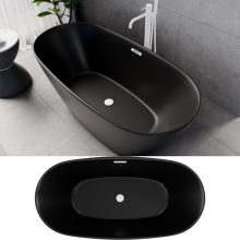 HD Aurora Matt Black 150/160/170 cm hosszú ovális térben álló akril kád matt fehér túlfolyóval és click-clack leeresztővel