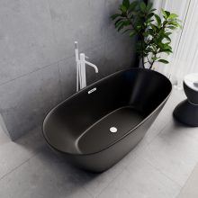 HD Aurora Matt Black 150/160/170 cm hosszú ovális térben álló akril kád matt fehér túlfolyóval és click-clack leeresztővel