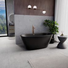 HD Aurora Matt Black 150/160/170 cm hosszú ovális térben álló akril kád rózsa arany túlfolyóval és click-clack leeresztővel