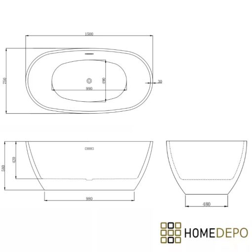HD Aurora Matt Black 150/160/170 cm hosszú ovális térben álló akril kád rózsa arany túlfolyóval és click-clack leeresztővel