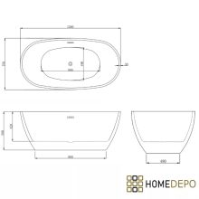 HD Aurora Matt Black 150/160/170 cm hosszú ovális térben álló akril kád fényes arany túlfolyóval és click-clack leeresztővel