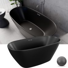 HD Aurora Matt Black 150/160/170 cm hosszú ovális térben álló akril kád szürke túlfolyóval és click-clack leeresztővel