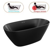 HD Aurora Matt Black 150/160/170 cm hosszú ovális térben álló akril kád szürke túlfolyóval és click-clack leeresztővel