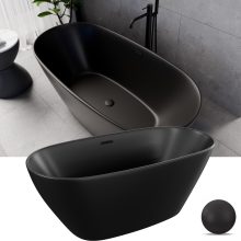 HD Aurora Matt Black 150/160/170 cm hosszú ovális térben álló akril kád matt fekete túlfolyóval és click-clack leeresztővel