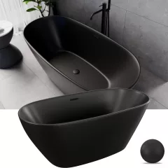   HD Aurora Matt Black 150/160/170 cm hosszú ovális térben álló akril kád matt fekete túlfolyóval és click-clack leeresztővel