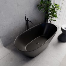 HD Aurora Matt Black 150/160/170 cm hosszú ovális térben álló akril kád matt fekete túlfolyóval és click-clack leeresztővel