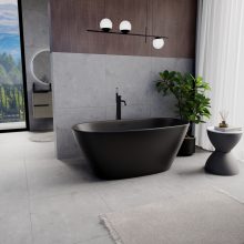 HD Aurora Matt Black 150/160/170 cm hosszú ovális térben álló akril kád matt fekete túlfolyóval és click-clack leeresztővel