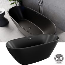 HD Aurora Matt Black 160x75 ovális térben álló akril kád fényes króm túlfolyóval és click-clack leeresztővel