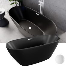 HD Aurora Matt Black 160x75 ovális térben álló akril kád matt fehér túlfolyóval és click-clack leeresztővel