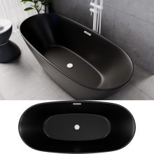 HD Aurora Matt Black 160x75 ovális térben álló akril kád matt fehér túlfolyóval és click-clack leeresztővel