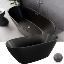 HD Aurora Matt Black 160x75 ovális térben álló akril kád szürke túlfolyóval és click-clack leeresztővel