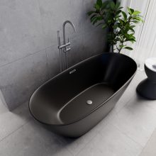 HD Aurora Matt Black 160x75 ovális térben álló akril kád szürke túlfolyóval és click-clack leeresztővel