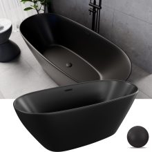 HD Aurora Matt Black 160x75 ovális térben álló akril kád matt fekete túlfolyóval és click-clack leeresztővel