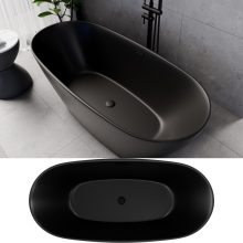 HD Aurora Matt Black 160x75 ovális térben álló akril kád matt fekete túlfolyóval és click-clack leeresztővel