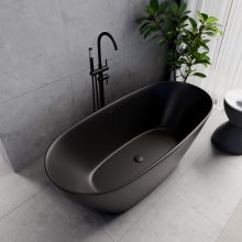 HD Aurora Matt Black 160x75 ovális térben álló akril kád matt fekete túlfolyóval és click-clack leeresztővel