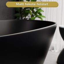 HD Aurora Matt Black 160x75 ovális térben álló akril kád matt fekete túlfolyóval és click-clack leeresztővel