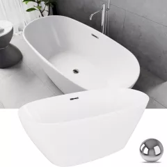   HD Aurora Matt White 150/160/170 cm hosszú ovális térben álló akril kád fényes króm túlfolyóval és click-clack leeresztővel