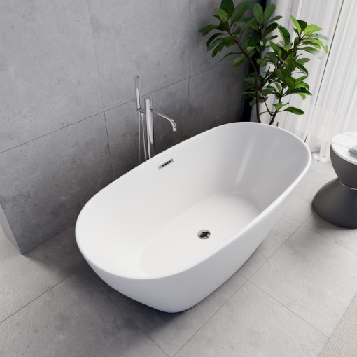 HD Aurora Matt White 150/160/170 cm hosszú ovális térben álló akril kád fényes króm túlfolyóval és click-clack leeresztővel