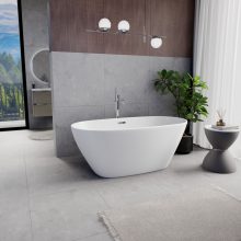 HD Aurora Matt White 150/160/170 cm hosszú ovális térben álló akril kád fényes króm túlfolyóval és click-clack leeresztővel