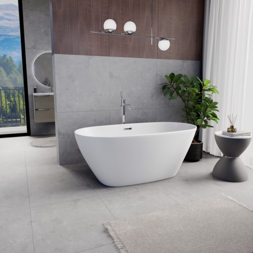 HD Aurora Matt White 150/160/170 cm hosszú ovális térben álló akril kád fényes króm túlfolyóval és click-clack leeresztővel