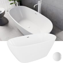 HD Aurora Matt White 150/160/170 cm hosszú ovális térben álló akril kád matt fehér túlfolyóval és click-clack leeresztővel