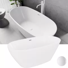   HD Aurora Matt White 150/160/170 cm hosszú ovális térben álló akril kád matt fehér túlfolyóval és click-clack leeresztővel