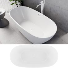 HD Aurora Matt White 150/160/170 cm hosszú ovális térben álló akril kád matt fehér túlfolyóval és click-clack leeresztővel