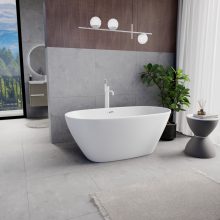 HD Aurora Matt White 150/160/170 cm hosszú ovális térben álló akril kád matt fehér túlfolyóval és click-clack leeresztővel