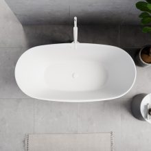 HD Aurora Matt White 150/160/170 cm hosszú ovális térben álló akril kád matt fehér túlfolyóval és click-clack leeresztővel