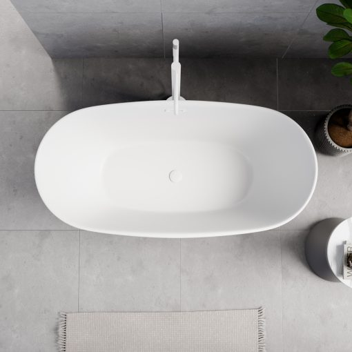 HD Aurora Matt White 150/160/170 cm hosszú ovális térben álló akril kád matt fehér túlfolyóval és click-clack leeresztővel