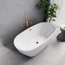 HD Aurora Matt White 150/160/170 cm hosszú ovális térben álló akril kád rózsa arany túlfolyóval és click-clack leeresztővel