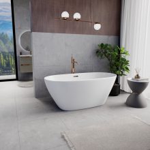 HD Aurora Matt White 150/160/170 cm hosszú ovális térben álló akril kád rózsa arany túlfolyóval és click-clack leeresztővel