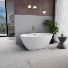 HD Aurora Matt White 150/160/170 cm hosszú ovális térben álló akril kád fényes arany túlfolyóval és click-clack leeresztővel