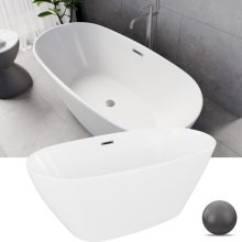 HD Aurora Matt White 150/160/170 cm hosszú ovális térben álló akril kád szürke túlfolyóval és click-clack leeresztővel